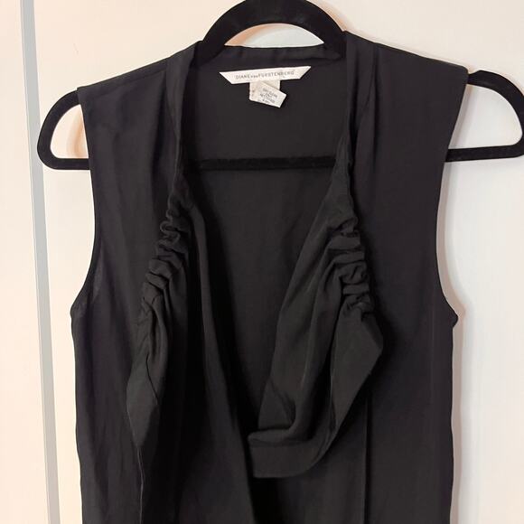 Diane Von Furstenberg Black Sleeveless Drawstring Tie Drape Wrap Dress Size 4 - Picture 3 of 8